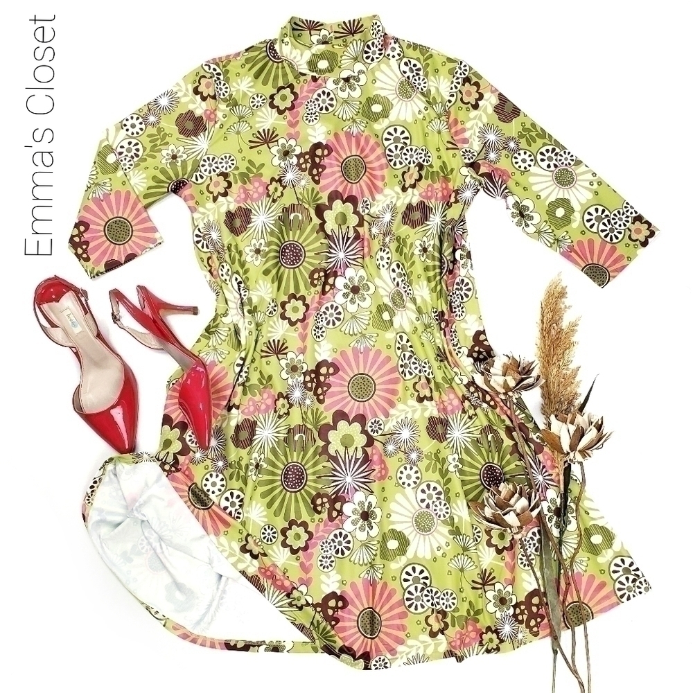 Emma's Closet Lime Pink Floral Boho Tunic Dress S